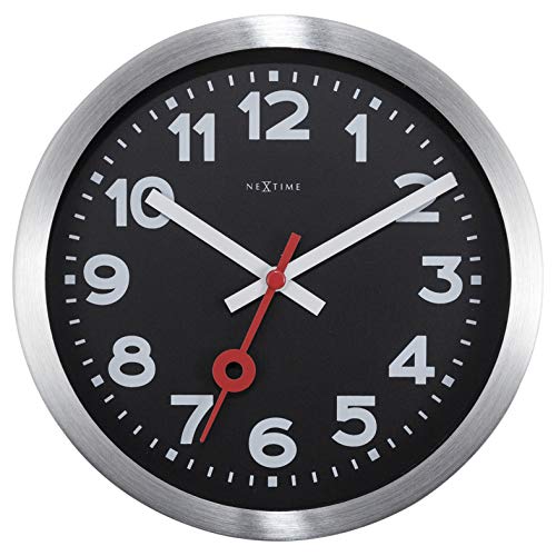 Nextime 3998ARZW Reloj de Pared, Metal, Negro, Plata, 19 cm