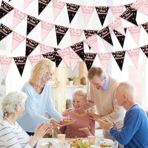 Rose Gold Retirement Decorations for Women, 3pcs Retirement Triangle Flags Banners, Happy Retirement Pennant Party Banners - Image 4