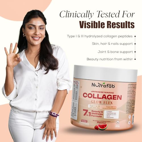 Image of Japanese Marine Collagen Peptides Powder Type I, II & III | Supports Skin, Hair, Nails & Joint Health | 7-in-1 Beauty Formula with Hyaluronic Acid | Strawberry Watermelon Flavour | 250g