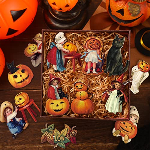 Image of 24 Pcs Halloween Wood Ornaments for Tree Vintage Halloween Decorations Hanging Sign Happy Pumpkin Witch Black Cat Skull Decorative Ornaments for Holiday Party Home Decor