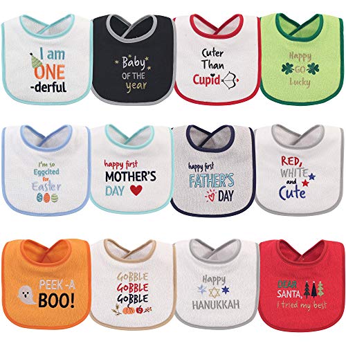 Image of Hudson Baby Unisex Baby Cotton Terry Drooler Bibs with Fiber Filling, Holiday Unisex, One Size