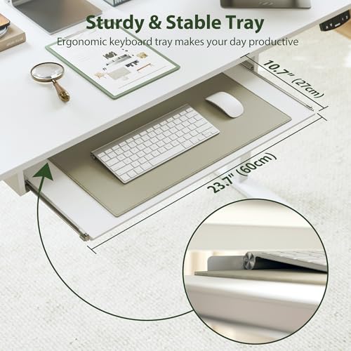 Image of Agilestic Electric Standing Desk with 2 Drawers and Keyboard Tray, 48 x 23 Inches Ergonomic Adjustable Height Desk with Storage, Sit Stand Computer Workstation, White