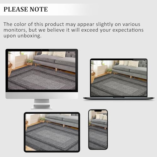 GAOMON Washable Rug 10x13 Large Area Rugs for Living Room Boho Braided Printed Rugs Minimalist Aesthetic Bedroom Rug Non Slip Accent Carpet Low Pile Non-Shedding Floor Cover Foldable Thin Mat Charcoal