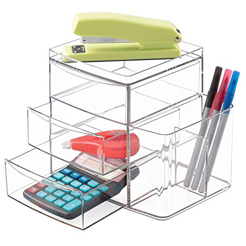 Image of iDesign Clarity Cosmetic Organizer for Vanity Cabinet to Hold Makeup, Brushes, Beauty Products - 3 Drawers and Caddy, Clear
