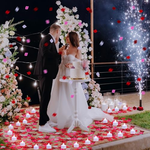 Image of Coume 6000 Pieces Artificial Rose Petal 72 Pieces LED Tealights Candle, Romantic Decorations Special Night Rose Petal Heart Candle for Valentines Wedding Anniversary Proposal Decor(White Light)