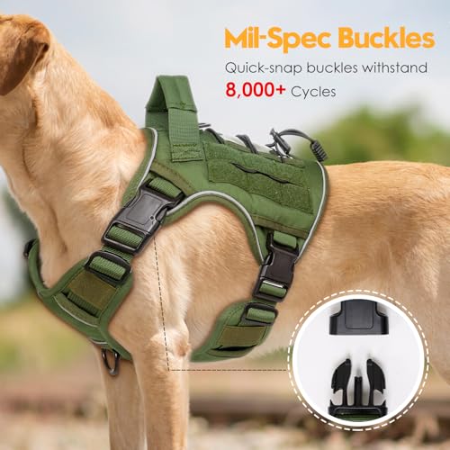 Heavy-Duty Tactical Dog Harness for Large Dogs, No Pull Adjustable Reflective Pet Vest with Molle System, K9 Military-Grade Control for Service Training, Outdoor & 10+ Breeds, Green, Medium by Bruvoalon - Used condition - Image 2