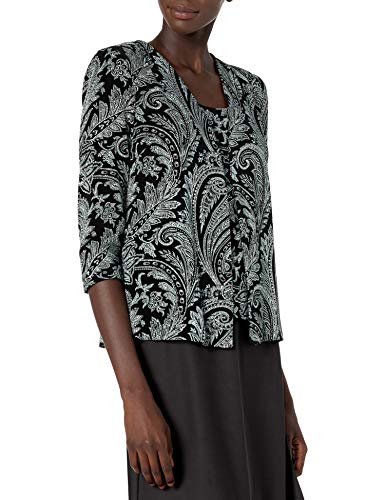 Alex Evenings Women's Metallic Twinset Tank Top and Jacket Petite and Regular, Black/Seafoam, XL