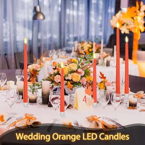 Image of Rossesay 24 Pcs Flameless LED Taper Candles Battery Operated Candle 8.5 inch, 9.65 inch, 10.8 inch, 12.8 inch Flameless Candlesticks Flickering for Christmas Church Wedding Indoor Decoration(Classic, Orange)