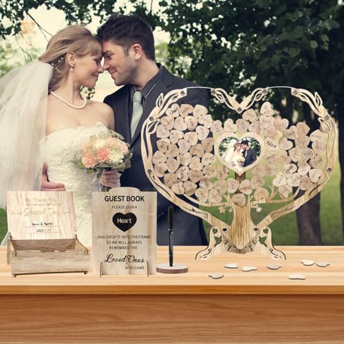 Heart Wedding Guest Book Alternative, Rustic Wooden Wedding Guest Book with Heart Picture Frame, Wedding Heart Guest Book Drop Box, Personalized Wedding Guest Book for Wedding Decor Party Birthday - Thumbnail 5