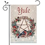 Nepnuser Linen Yule Garden Flag Wiccan Pagan Themed Welcome Party Decoration Winter Solstice Holiday Xmas Double Side Yard Sign Outdoor Decor