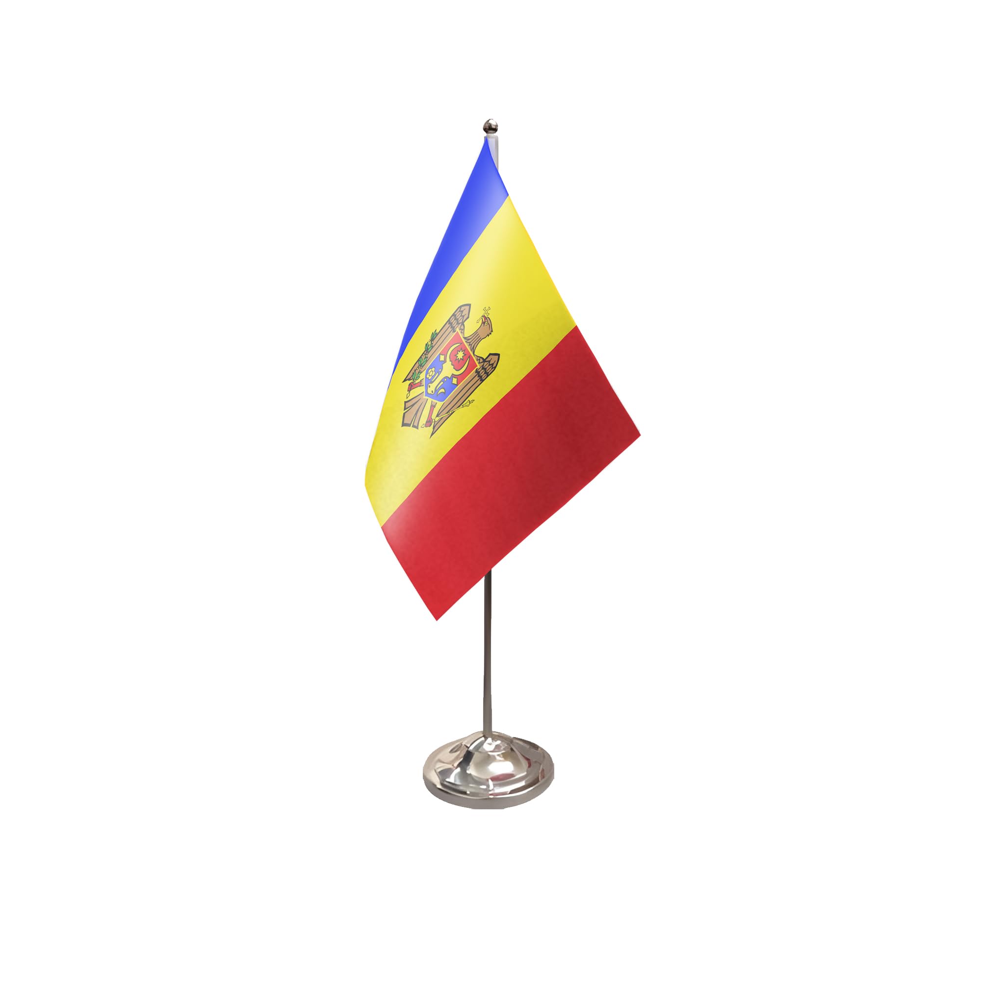 Flagtex Moldova Satin Table Flag With Chrome Pole & Base — image 1