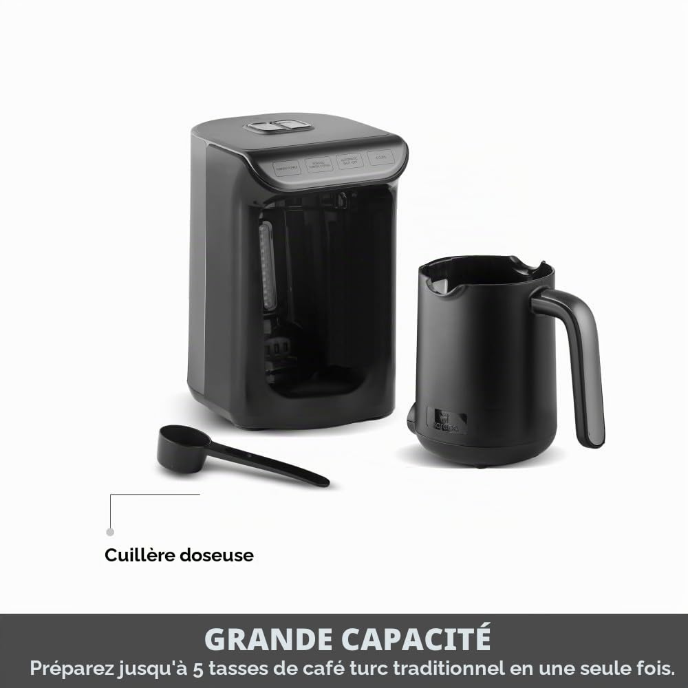 KARACA Hatır Köz Machine à café turque laiteuse, cafetière turque traditionnelle, 5 tasses, infusion de style ember, modes lait et chocolat chaud, anti-débordement, arrêt automatique, gris galaxie