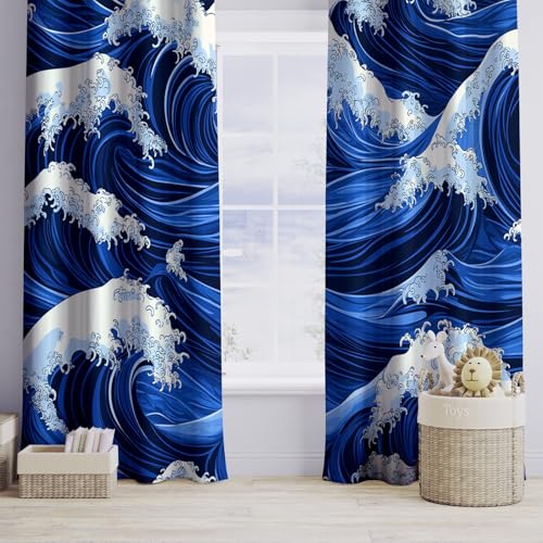 Cortinas opacas con aislamiento térmico y estampado abstracto de rayas onduladas, 2 paneles 4