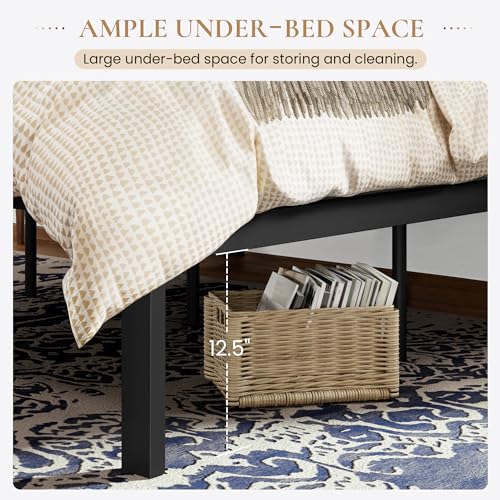 Image of SHA CERLIN Full Size Bed Frame with Rustic Wooden Headboard,3 Boards Design, Heavy Duty Metal Slats Support Platform, No Box Spring Needed, Dark Brown