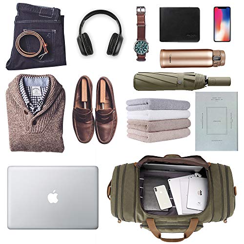 Plambag Travel Duffle Bag with Shoe Compartment 60L Canvas Duffel Overnight Weekend Bag(Army Green)