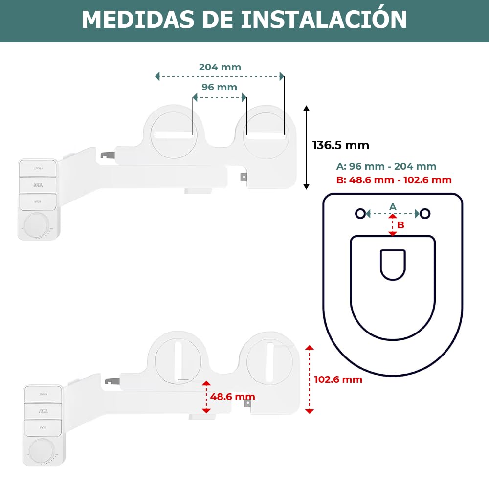 BENESS | Ducha Bidé De Botón Desmontable Sin Electricidad | Accesorio Delgado Para Baño | Fácil Instalación | Doble Pulverizador Frío Ajustable | Autolimpieza Integrada | Higiene íntima Y Ecológica