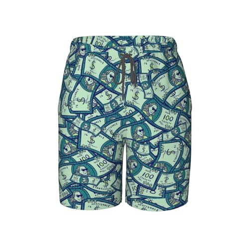 Boys Swim Trunks Dollars Banknote Cartoon Funny Kids Swim Shorts Quick Dry Beach Board Pocket