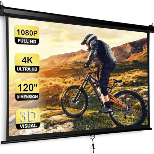 Image of 120 inch HD Manual Projector Screen 1:1 Format with Auto Lock Anti-Crease Home Theater Office Wall Mounted Ceiling Pull Down Projection 1.1 Gain Matte Black,View Size: 84 x 84 inches