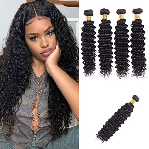 Deep Wave Human Hair Bundles Brazilian Virgin Hair Deep Wave 4 Bundles 16 18 20 22 inch Virgin Human Hair Bundles Natural Color Soft