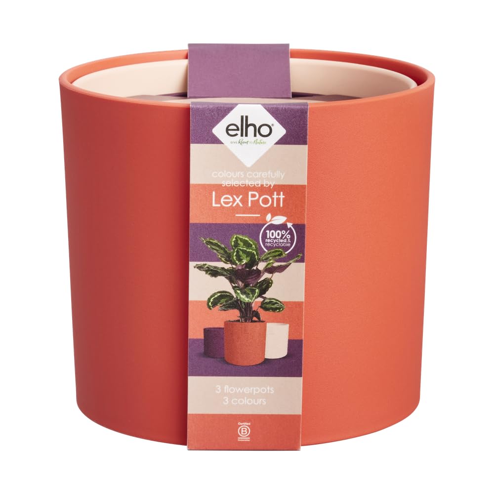 elho Lex Pott set of 3 - Plant Pots Indoor - 100% Recycled Plastic - diameter 11, 13 and 14 cm - Red/Coral Red