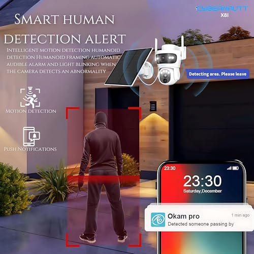 Image of XUGA - Cybernautt X8I 8MP 2 Lens PTZ Solar 4G Sim Outdoor CCTV Camera | Dual View | 355 | Night Vision | Motion Detection| Siren Alarm | 2 Way Audio | All Time Recording Feature | Use Air-tel 4G Sim