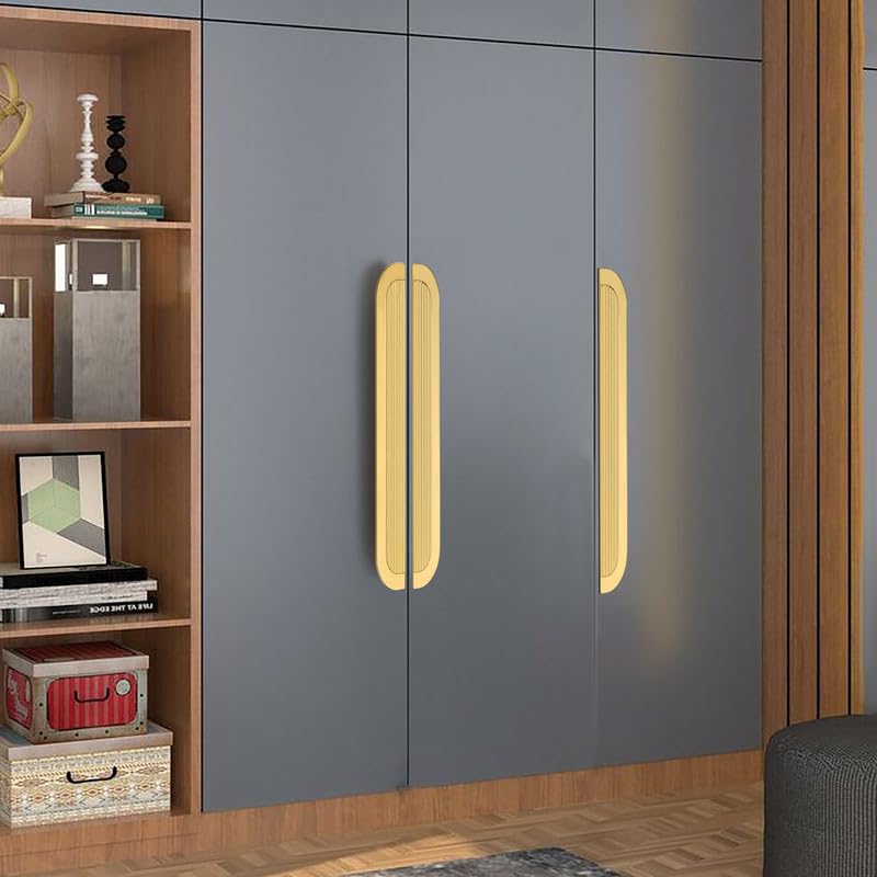 Image of HARMONUS Fancy Aluminium Kitchen Cabinet Handle 24 Inch Long Pull Handle for Wardrobes, Door Handle, Drawer Handle, PVD Gold Finish Aluminium Alloy (1 Set-1 Pair Left & Right) HCPVDGSAC-60-24INCH