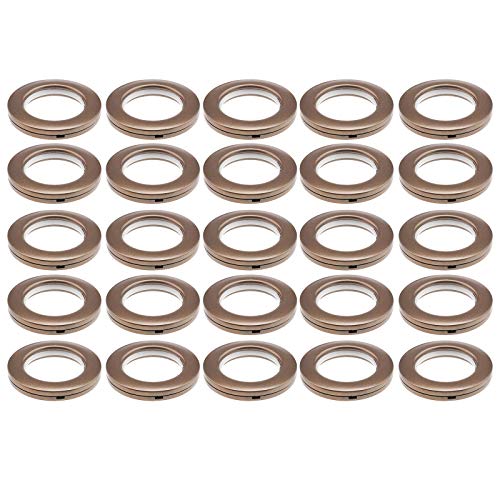 YINETTECH - Juego de 25 ojales para cortina, anillas de plástico con forma redonda de bajo ruido, persianas para ventana, ducha, armario, puerta, mochila, agujero de color marrón
