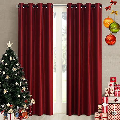 Image of GYROHOME Christmas Decoration Indoor Faux Silk Room Darkening Curtains, Fully Lined Solid Color Window Treatment Drapes Thermal Insulated Grommet Top Room Drapes, (2panels,52x84inch, Christmas Red)