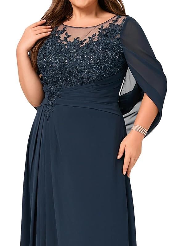 Mother of The Bride Dresses Lace Appliques Chiffon Formal Evening Dress Pleated Plus Size3