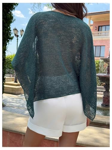 Floerns Women's Sheer Knit Poncho Shrug Shawls Lightweight Wraps Asymmetrical Sweater2