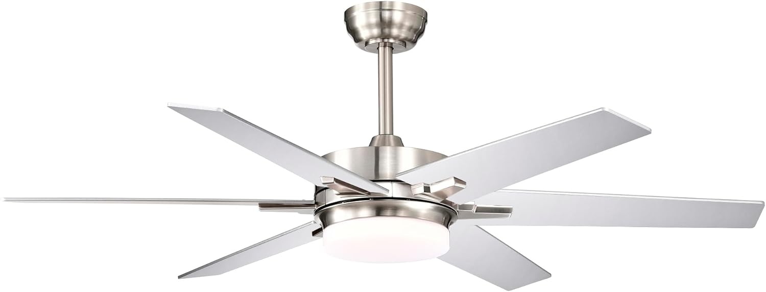 Edvivi 52 Inch LED Ceiling Fan with Lights and Remote Control, Low Profile Ceiling Fan with 6 Dual Finish Blades, 6-Speed Noiseless Reversible Motor, Brushed Nickel for Bedroom Living Room Indoor Use