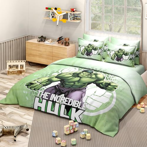 Image of Sassoon Marvel Hulk (Green) Digital Printed 100% Cotton Bedsheet with 2 Pillow Covers in 300TC