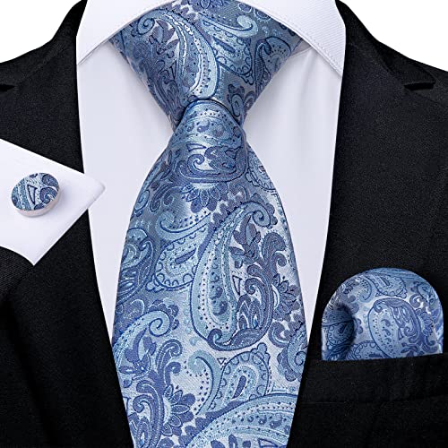 Image of DiBanGu Mens Paisley Tie Set Silk Woven Jacquard Necktie and Pocket Square Cufflinks Gift Set for Wedding Bussiness