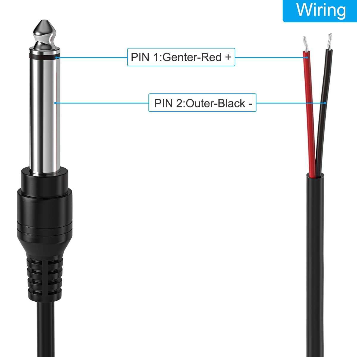 2-Pack 6FT Replacement 6.35mm Male Plug to Bare Wire Open End TS 2 Pole Mono 1/4" HiFi Speaker Plug Jack Amplifier Patch Audio Cable,Microphone Cord for DJ Application,DIY Connector Repair (6ft)