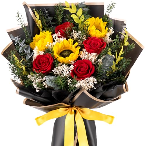 CNLITIHEKA Rose & Sunflower Preserved Flowers Bouquet