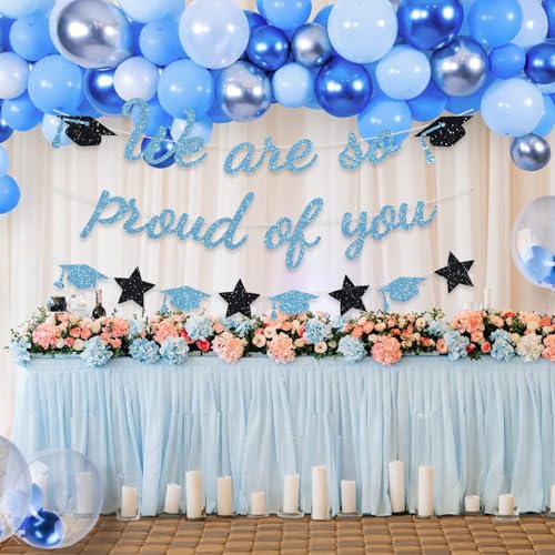 Image of We Are So Proud Of You Banner Graduation Party Decorations Glitter Congratulations Class Grad Ideas Light Blue