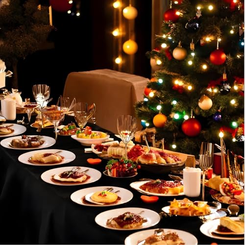 Image of Plastic Tablecloth Roll, 210 Ft x 54 in Black Plastic Table Cloth Disposable Table Cover Roll, Premium PEVA Material, Waterproof with Cutter, Ideal for Banquets, Festivals, Parties