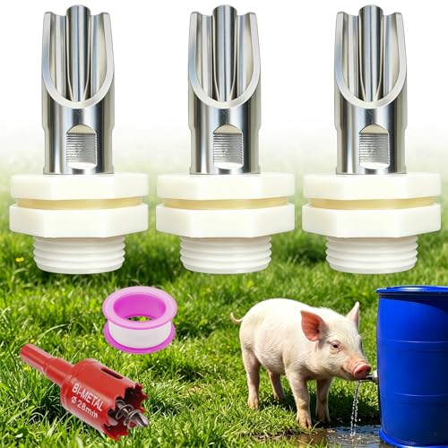 3 PCS Pig Nipple Waterer for Barrel Kit Automatic Pig Waterer System 1/2 inch Stainless Steel Pigs Drinker Feeder with Water Tank Connectors Hog Water Nipples for Sows Piglet (3pcs one Size)