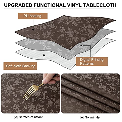 Image of Smiry Rectangle Table Cloth, Waterproof Heavy Duty Vinyl Tablecloth, Wipeable Washable Table Cover for Kitchen and Dining Room (Coffee, 70 inch X 108 inch)
