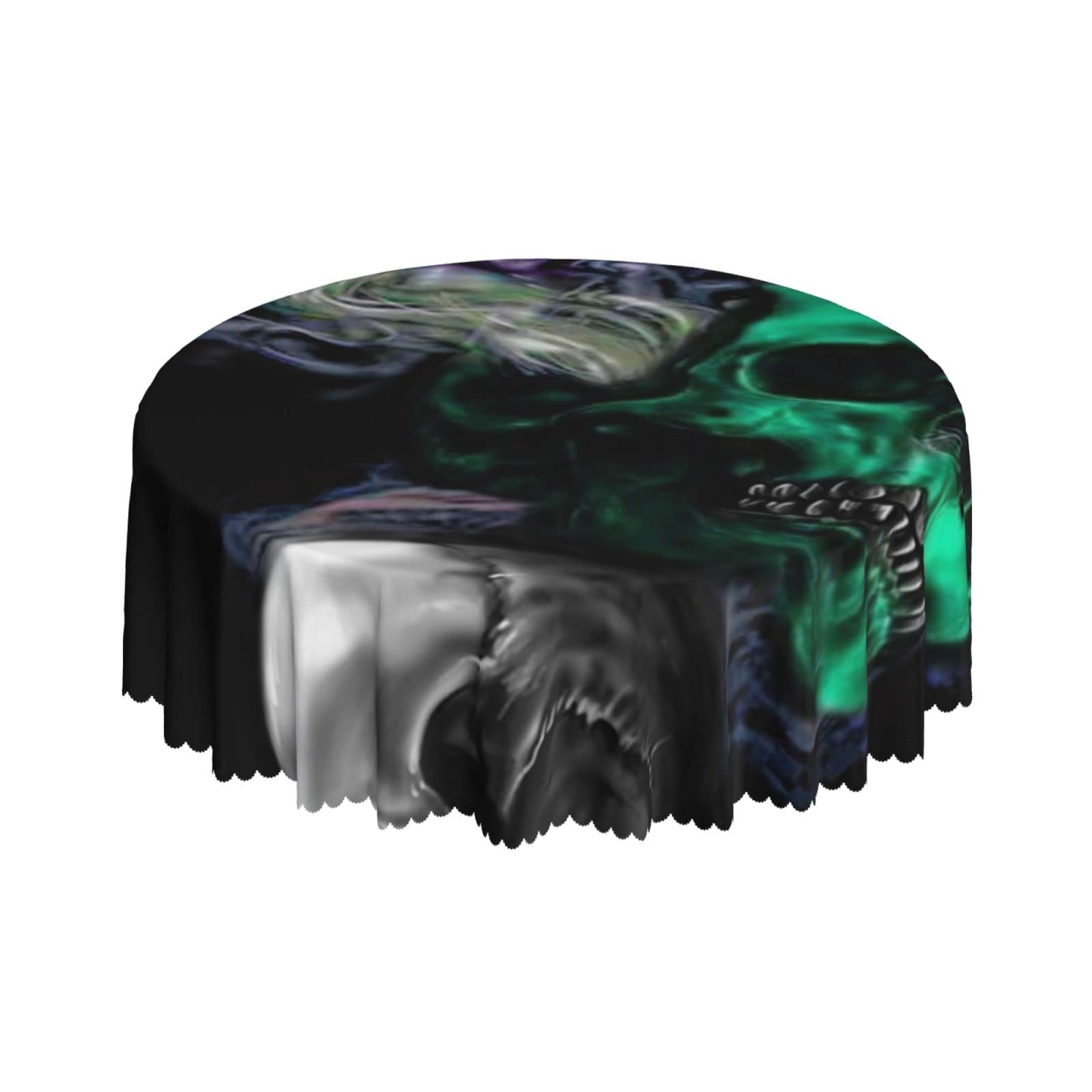 Lsjuee Skull Death Abstract Color Round Tablecloth 60 Inch Printed Washable Tablecloth for Dining Party Holiday Fall Home Decorative