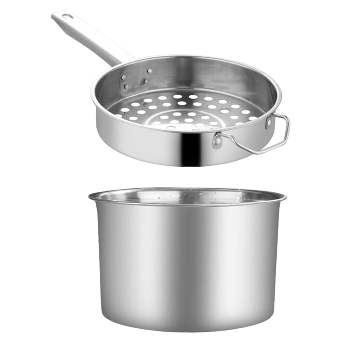 Passoire Inox Multi-fonction en Acier Inoxydable Grandes Perforations, Louche Passoire Bien Polie pour Nouilles et Barbecue, 1 Set Argenté