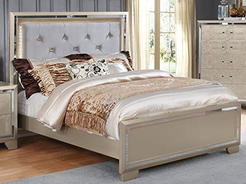 GTU Furniture Contemporary Metallic Gold and Silver Style Wooden 5Pc Queen Bedroom Set(Q/D/M/N/C)