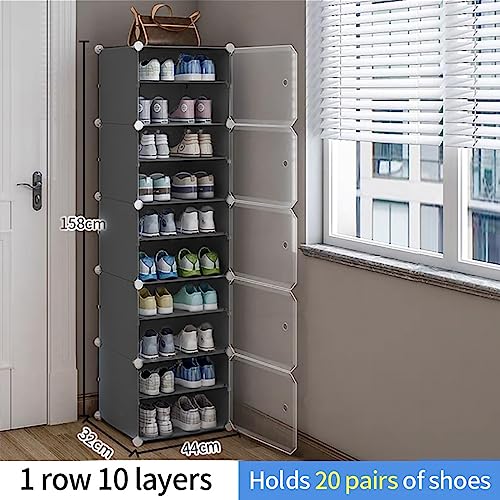 Image of AYSIS 10 Shelf DIY Shoe Rack Box Organizer ^ Multi-Purpose Plastic Shoe Rack for Home, PP Plastic Home Rack with Door for Entryway, Chappal Slipper Shoe Stand【Grey, 10-Shelf-5-Door】