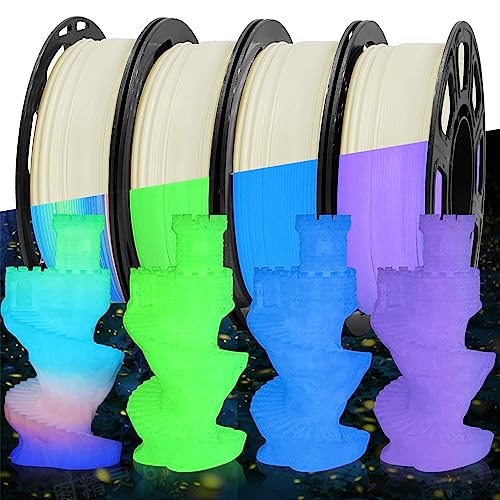 Image of MIKA3D Glow in Dark PLA 3D Printer Filament Bundle, Glowing in Dark Fluorescent Green, Blue, Purple, Rainbow, Each Spool 0.25kg, 4 Spools, Total 1KG Dark Fluorescent PLA Multicolor Packed 250g X 4