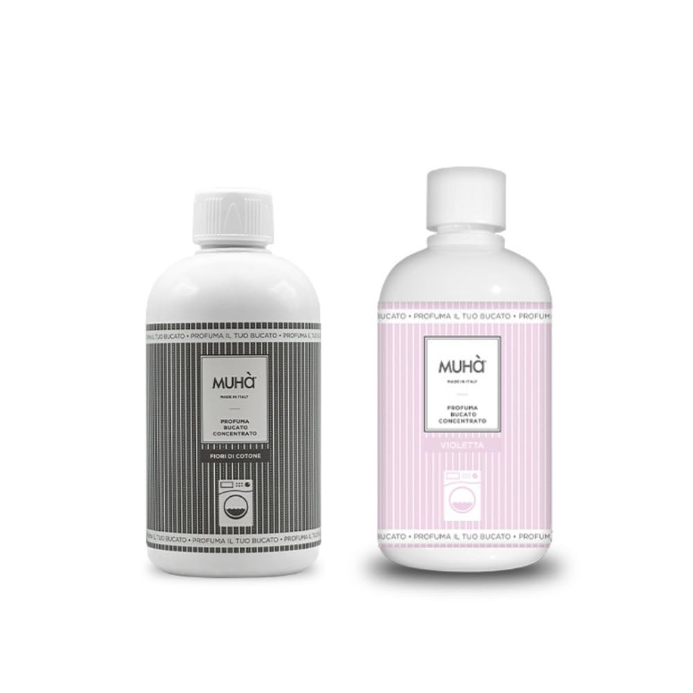 Confezione di Due Profumatori Concentrati per Bucato, Profumo Intenso e Duraturo, 400ml - Fiori di Cotone + Violetta, Totale 800ml, Freschezza Lunga Durata