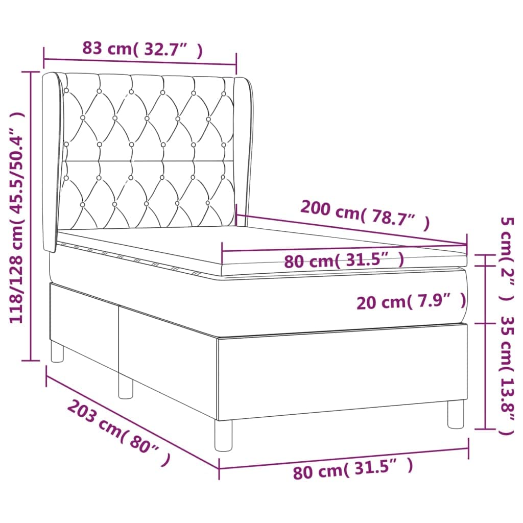 Łóżko kontynentalne z materacem w kolorze niebieskim, 80 x 200 cm, materiałowe, tapicerowane łóżko z regulowanym zagłówkiem i materacem ze sprężynami kieszeniowymi, wygodne łóżko rodzinne do