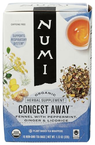 Numi Organic Congest Away Herbal Tea – 16 Herbal Tea Bags – Caffeine Free Cooling Blend with...