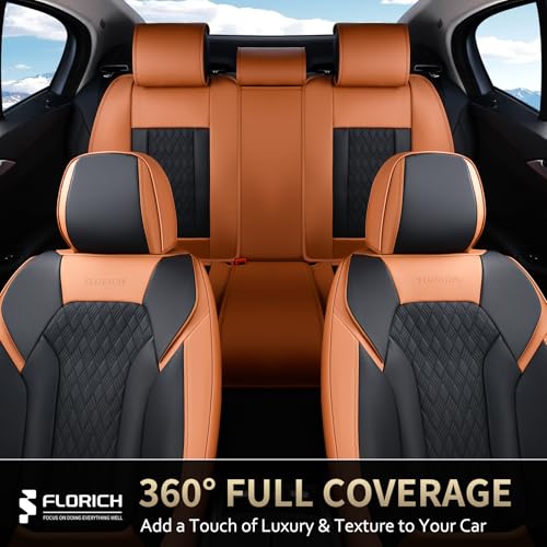 Image of FLORICH Seat Covers, Car Seat Covers Full Set, Luxury Nappa Leather Seat Covers, Breathable and Waterproof Car Seat Protector 5 Seat, Automotive Seat Covers Universal Fit for Most Cars-Brown&Black