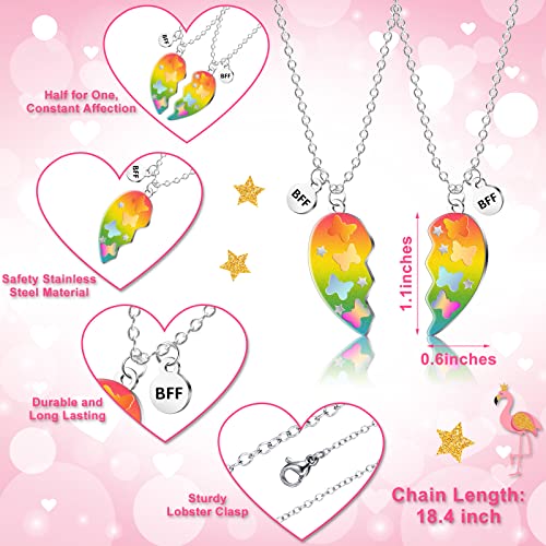 Highergo 6 Pieces Best Friend Necklaces BFF Matching Heart Unicorn Dolphin Pendant Friendship Necklaces for 2 Girls Best Friend Jewelry for Kids Sister Cute Gifts Magnetic2