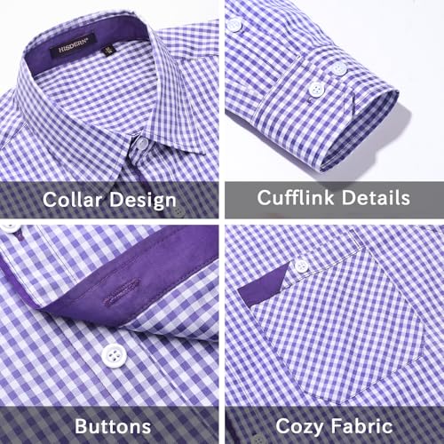 HISDERN Mens Plaid Button Down Shirt Long Sleeve Dress Shirts for Men Casual Wrinkle Free Regular Fit Work Shirt with Pocket3
